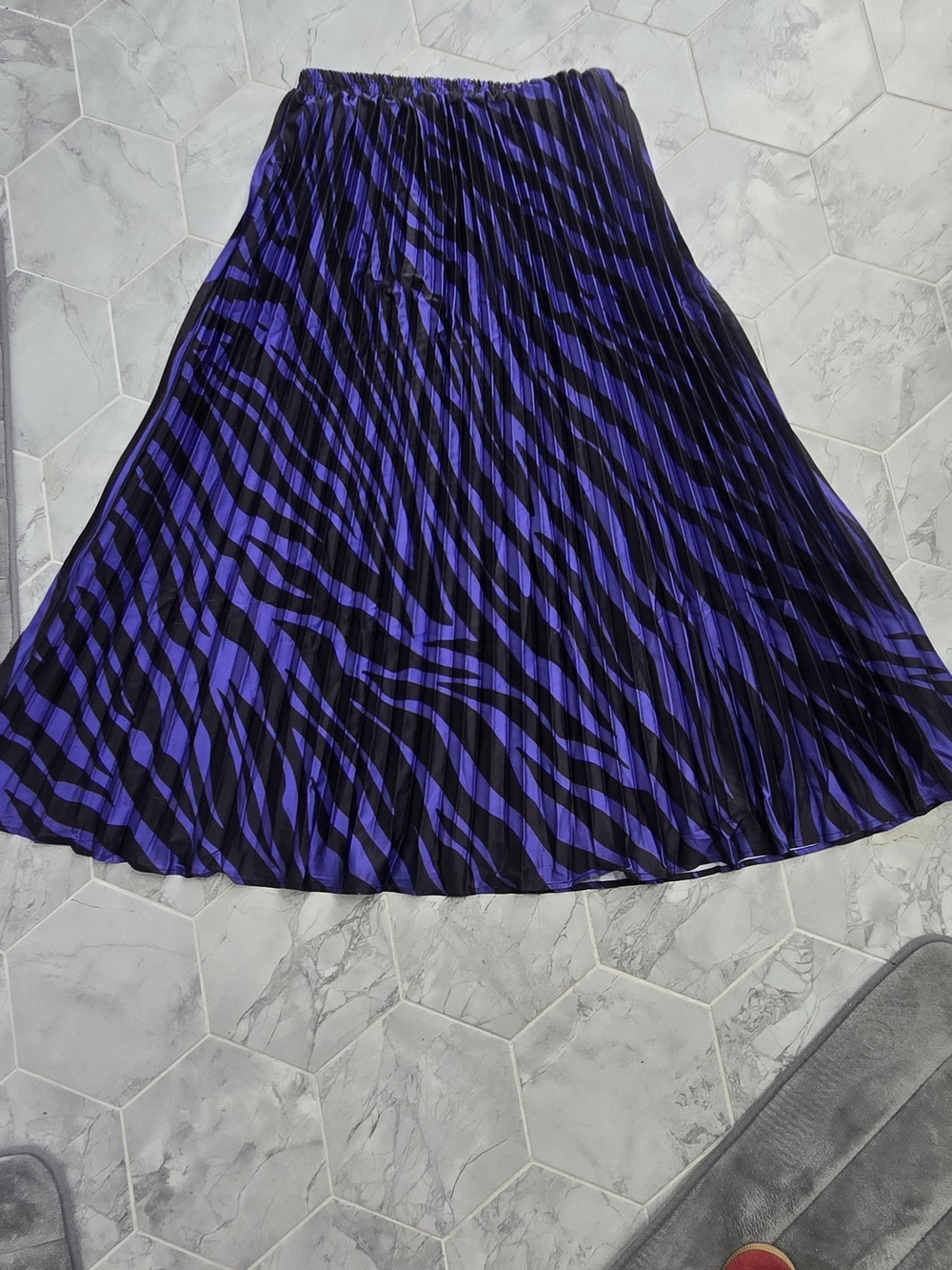 Burnt Toast (Formerly Emmy Ave) Pleated Zebra Midi Skirt in Black and Purple